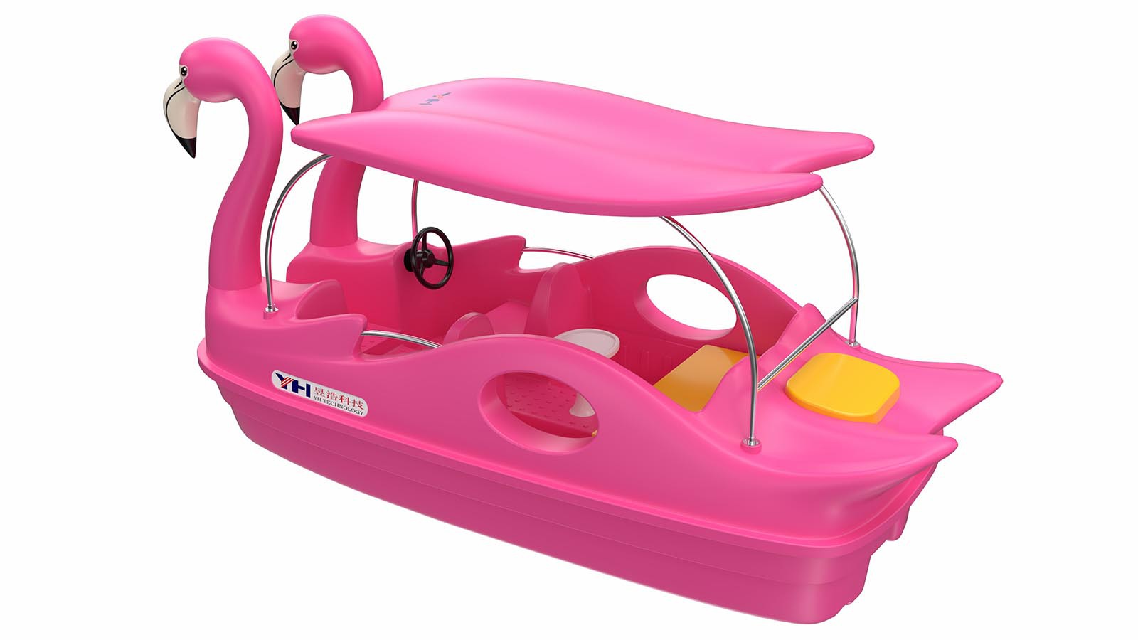 Flamingo electric boat with sunshade Flamingo electric boat with sunshade